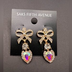 Saks Fifth Avenue Gold Bow Earrings with Multicolor Crystals